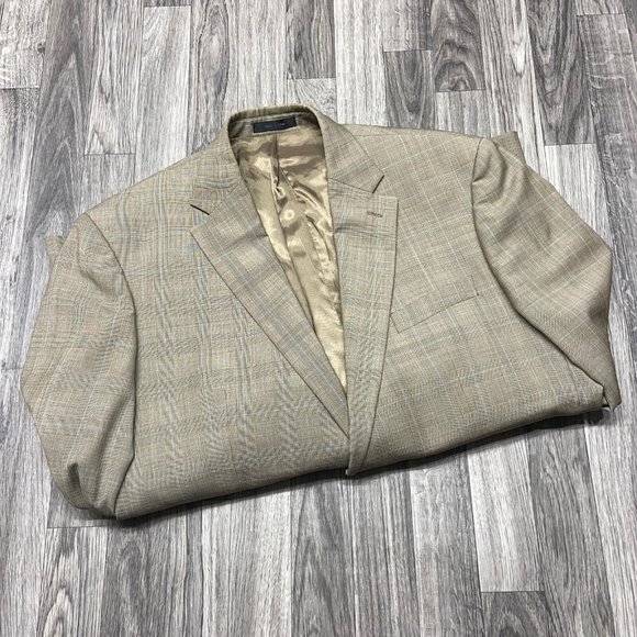 RALPH LAUREN Single Breasted Tan/Beige Plaid Blazer Sport Coat Jacket Men's XL